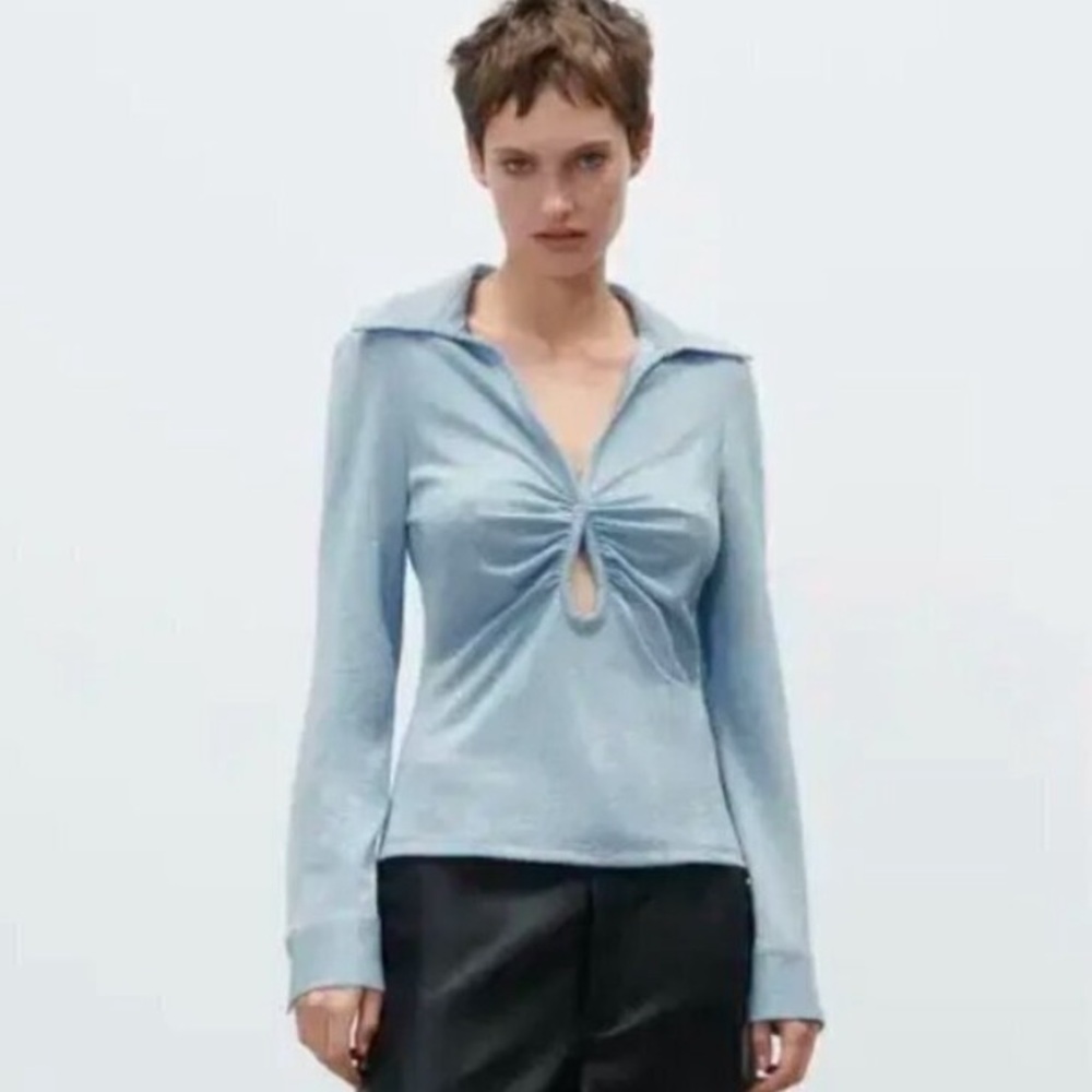 NWT Zara Shimmery Light Blue Knit Top